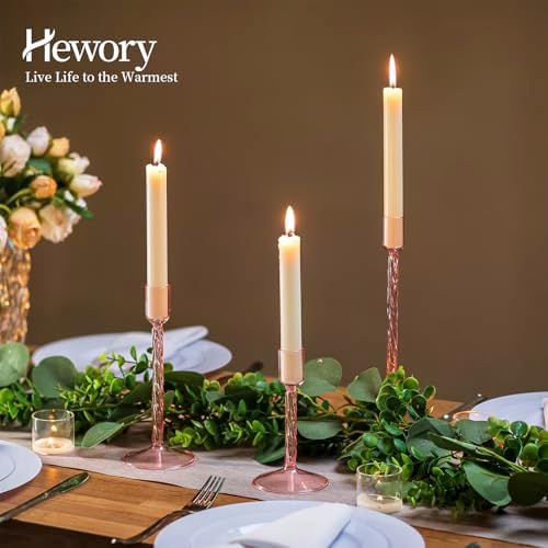 Hewory Glass Taper Candle Holders 4 Pcs Set