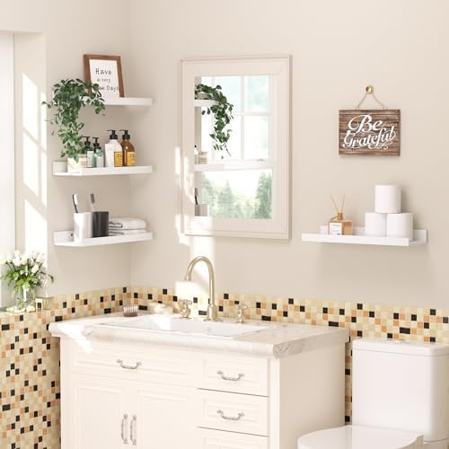upsimples Floating Shelves Set of 6 White Wall Mounted Decor