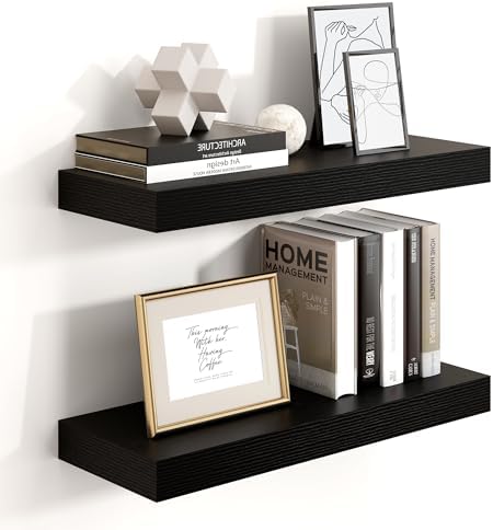 Heimlove 16 inch Black Floating Shelves Set of 2
