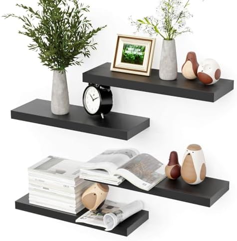 Boswillon 4-Pack Black Floating Shelves for Wall