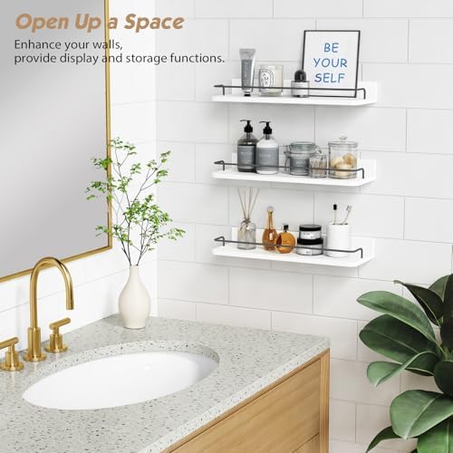 Forbena Floating Shelves Set of 3 Modern Wood Bathroom Storage