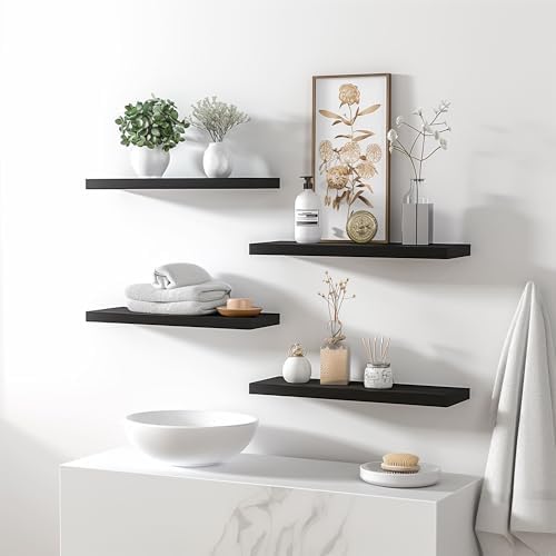 Wood Floating Shelves Set of 6 Black
