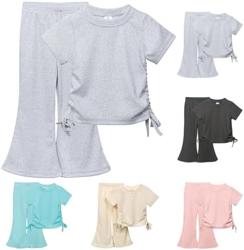 Girls 2 Piece Stretchy Cotton T Shirts and Flare Pants Set
