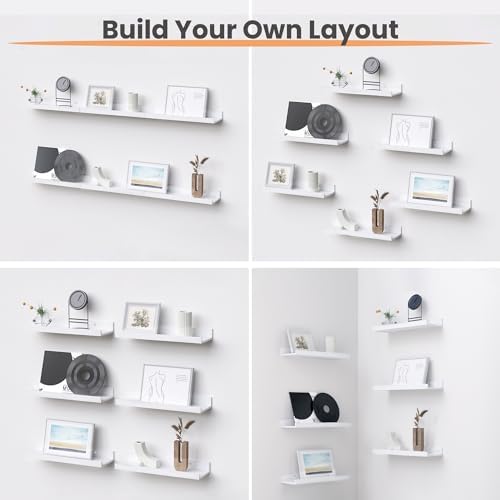 upsimples Floating Shelves Set of 6 White Wall Mounted Decor
