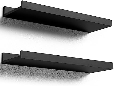 Boswillon Floating Shelves Set of 2 Modern Black Wall Shelves with Lip 1