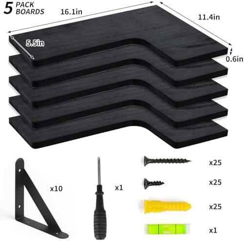 Fixwal Corner Floating Shelves Set of 5 Black 1