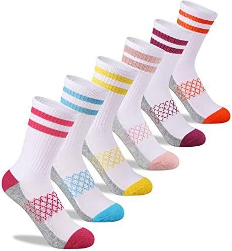 Comfoex Girls 6 Pair Athletic Half Cushioned Calf Socks
