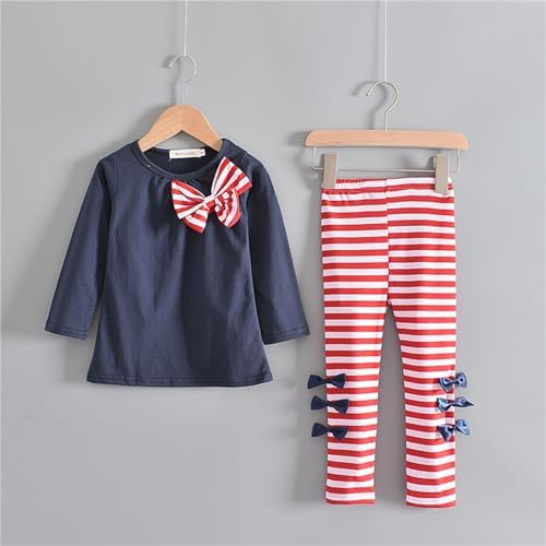 Baby Toddler Girls Winter Clothes Set with Bow Shirts and Stripe Pants
