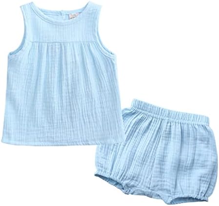 Baby Girls Summer Solid Sleeveless Vest Shirt Tops Shorts Set