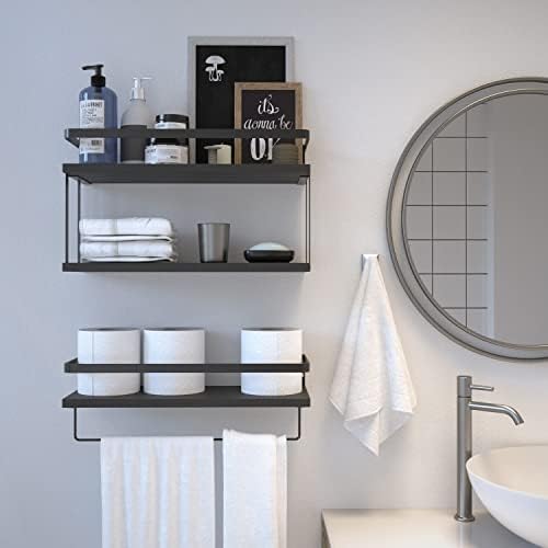 RICHER HOUSE 21 Tier Floating Wall Shelves Set of 2 - Black