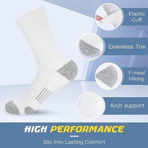 Mens Cushioned Crew Socks 5 Pairs White Low-Cut