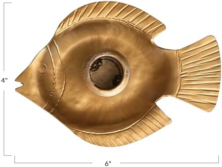 Creative Co-Op Taper Holder with Fish Tray in Antique Gold