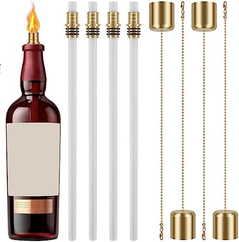 12 Pcs Wine Bottle Torch Wicks Kit with Brass Holders and Covers