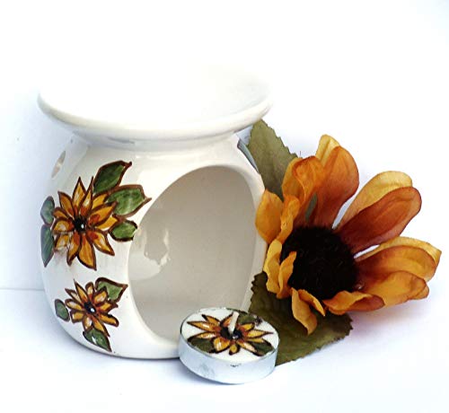Hand Painted Yellow Sunflowers Candle and Oil Warmer Set 1