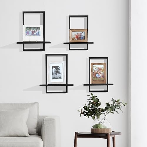 PHOENANCEE Square Floating Shelves Black Set of 2