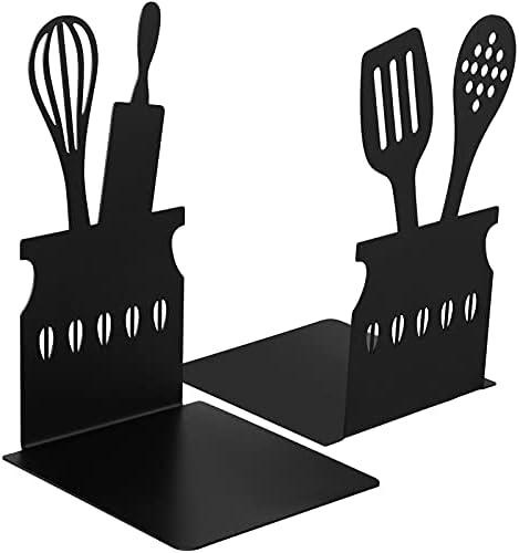 Zonon Black Spoon Pattern Metal Bookends for Kitchen 1
