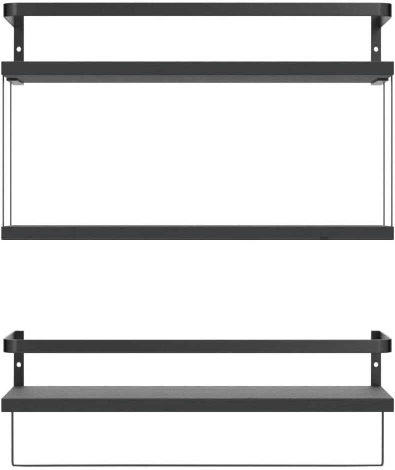RICHER HOUSE 21 Tier Floating Wall Shelves Set of 2 - Black