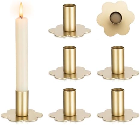 Inweder 6Pcs Gold Flower Candlestick Holders