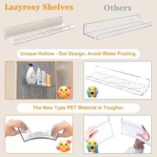 4-Pack Floating Shelves Wall Storage with Adhesive Hooks