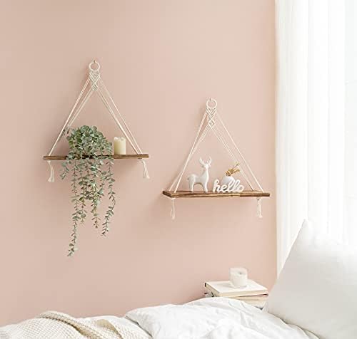Mkono Macrame Floating Shelf Set of 2 Boho Wall Decor