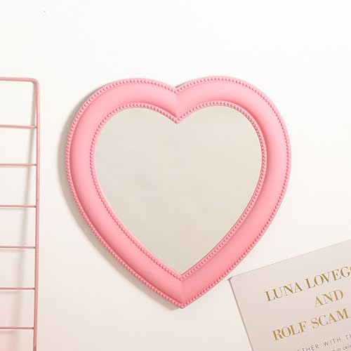 XPXKJ Heart Shaped Mirror 11 Inch Pink 2-in-1 WallTabletop