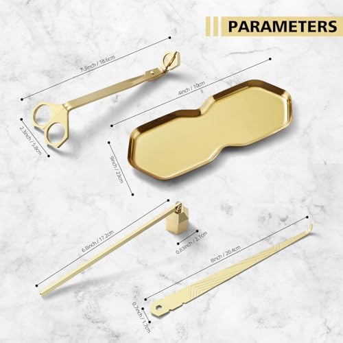 PATOISE 4 in 1 Candle Accessory Set Stainless Steel Gold