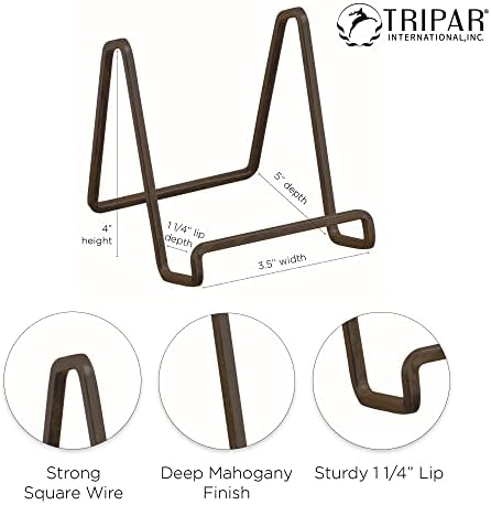 TRIPAR 6-Pack 4-Inch Metal Mahogany Book Holder Stand