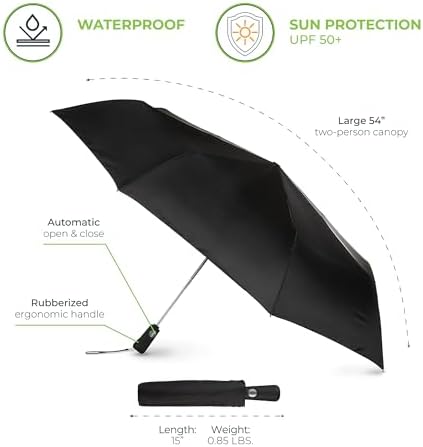 Totes Folding Golf Umbrella with UV Protection Auto OpenClose 54-Inch Black