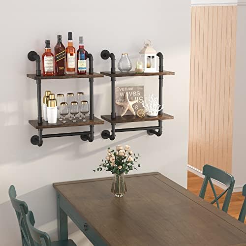 Helsin 2 Tier Industrial Pipe Floating Shelf with Towel Bar 1