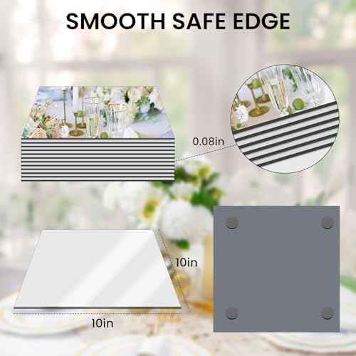 10 Square Mirror Centerpieces 12Pcs Set with Non-Slip Feet