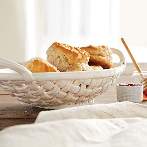 DEMDACO White Bread Basket Ceramic Decorative Bowl With Towel