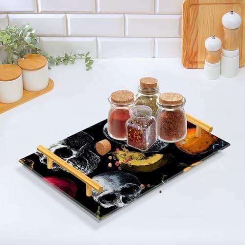 Skull Fruit Vanity Serving Tray Acrylic Metal Handle