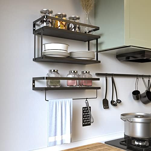 RICHER HOUSE 21 Tier Floating Wall Shelves Set of 2 - Black