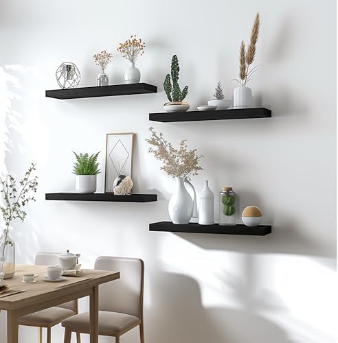 Wood Floating Shelves Set of 6 Black