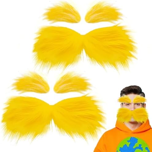 2 Sets Faux Yellow Mustache Eyebrows Halloween Costume Accessories