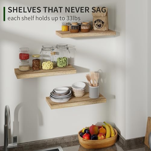 Marsmiles Wood Floating Shelves Set of 3 17 Inch Wide Rustic Carbonized Black