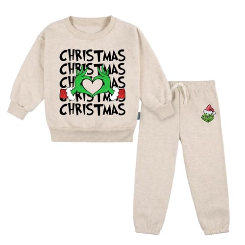 2-Piece Neutral Oatmeal Fleece Christmas Set for Baby Toddler