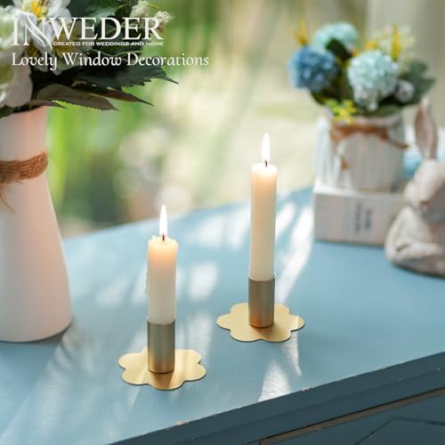 Inweder 6Pcs Gold Flower Candlestick Holders