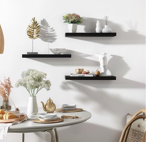Wood Floating Shelves Set of 6 Black