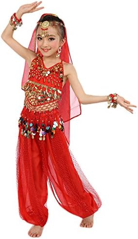 Girls Belly Dance Outfit Set with Chiffon Top and Pants