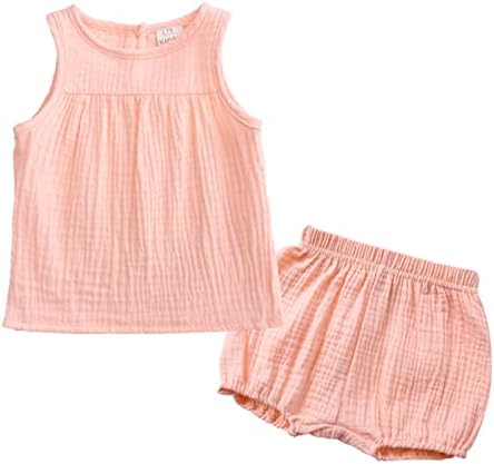 Baby Girls Summer Solid Sleeveless Vest Shirt Top and Shorts Set