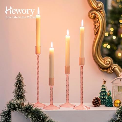 Hewory Glass Taper Candle Holders 4 Pcs Set