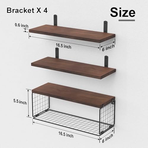 WOPITUES Floating Bathroom Shelf with Wire Basket