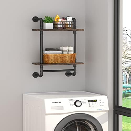 Helsin 2 Tier Industrial Pipe Floating Shelf with Towel Bar 1