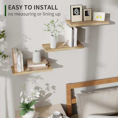 Marsmiles Wood Floating Shelves Set of 3 17 Inch Wide Rustic Carbonized Black