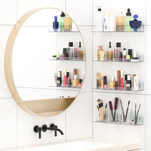 4-Pack Floating Shelves Wall Storage with Adhesive Hooks