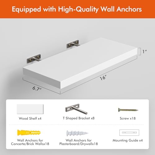 YUFLINX Floating Shelves 16 Rustic Wood Wall Shelf Set of 4