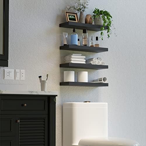 Boswillon 4-Pack Black Floating Shelves for Wall