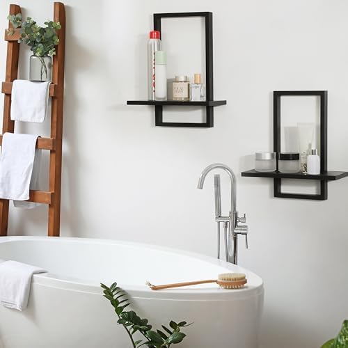 PHOENANCEE Square Floating Shelves Black Set of 2