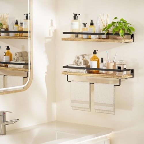 AMADA Bathroom Shelves Set of 2 with Towel Bar